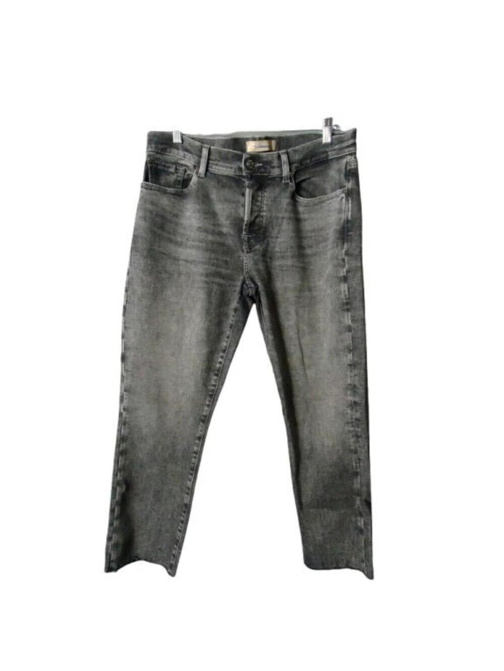 7 For All Mankind Straight Leg Raw Hem Button Fly Jeans Size 30 StoneWash Black